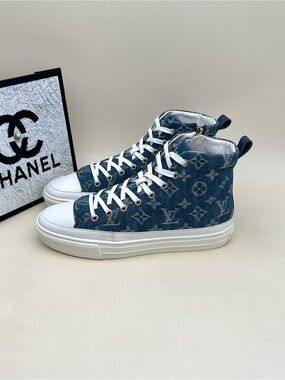 Louis Vuitton Denim Monogram High-Top Sneakers - Indigo & White